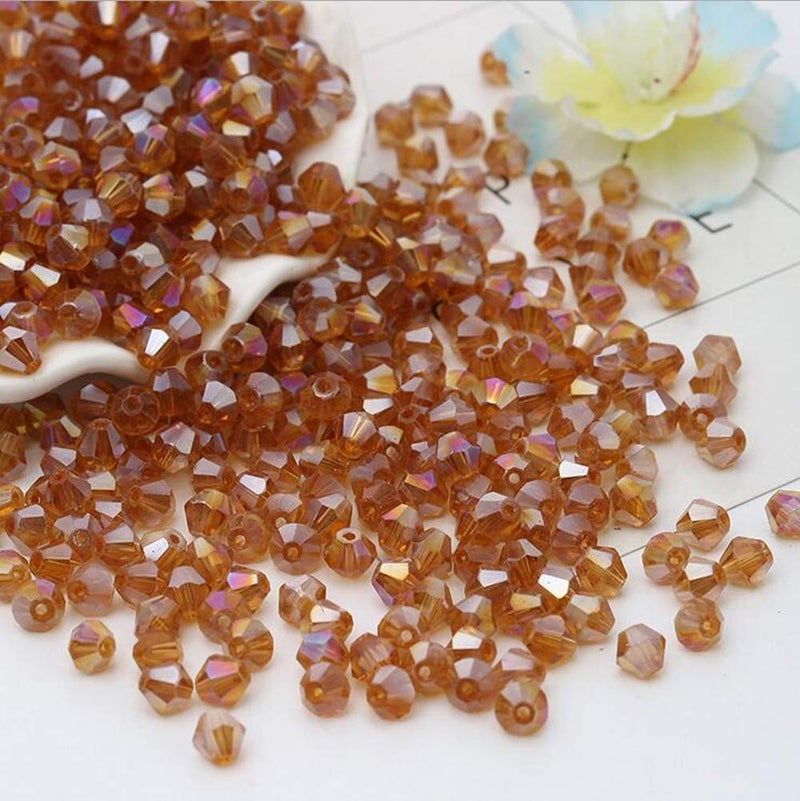 XinBoWen DIY 4mm 1000Pcs Amber AB Bulk Faceted Bicone Crystal Glass Beads with Container Box Beads for Making Jewelry (Amber AB)